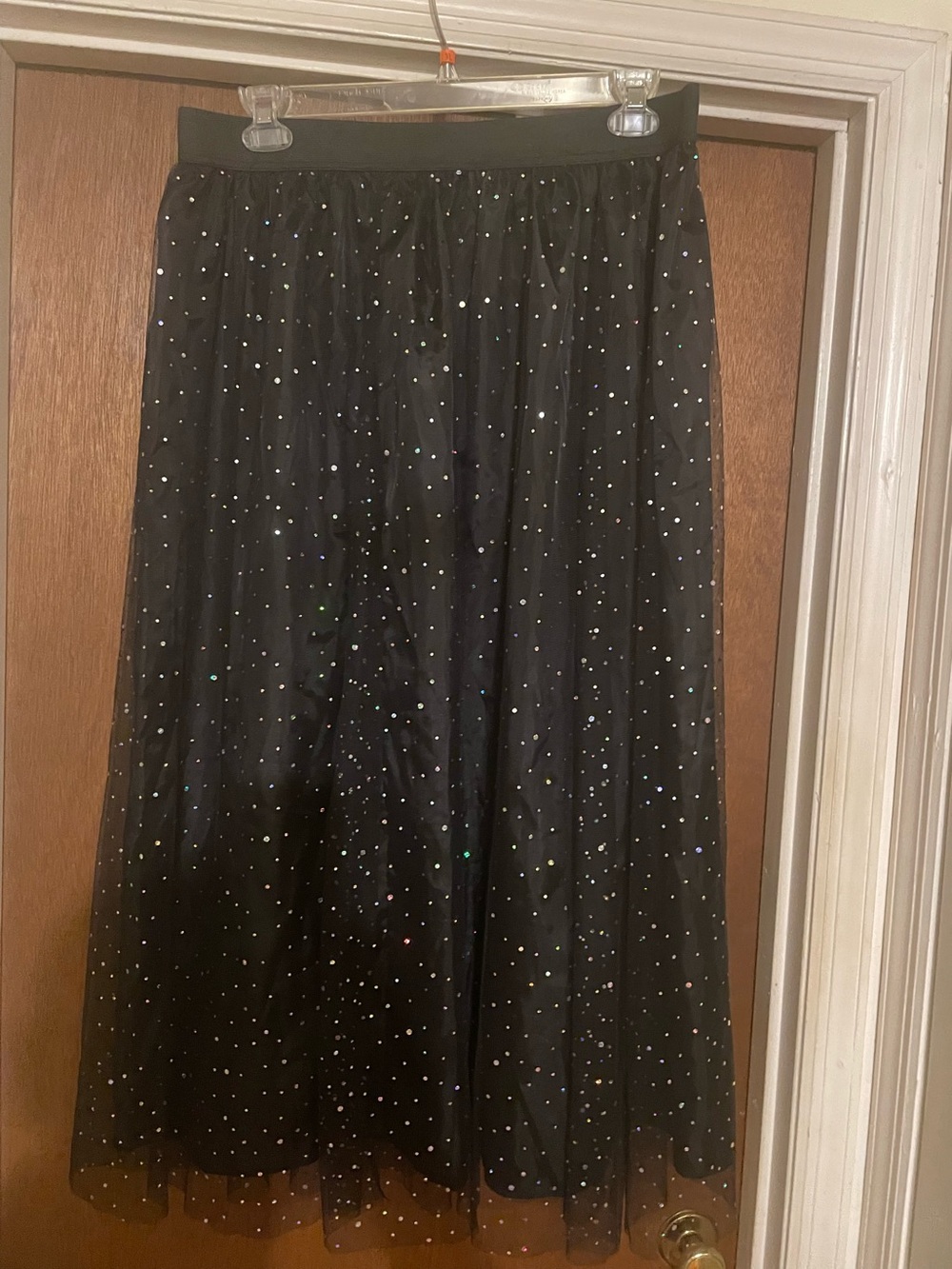 SHEIN Black Sparkle Tulle Midi Skirt